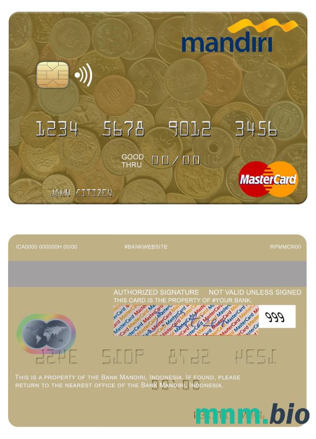 Indonesia Bank Mandiri przykład karty mastercard w formacie PSD